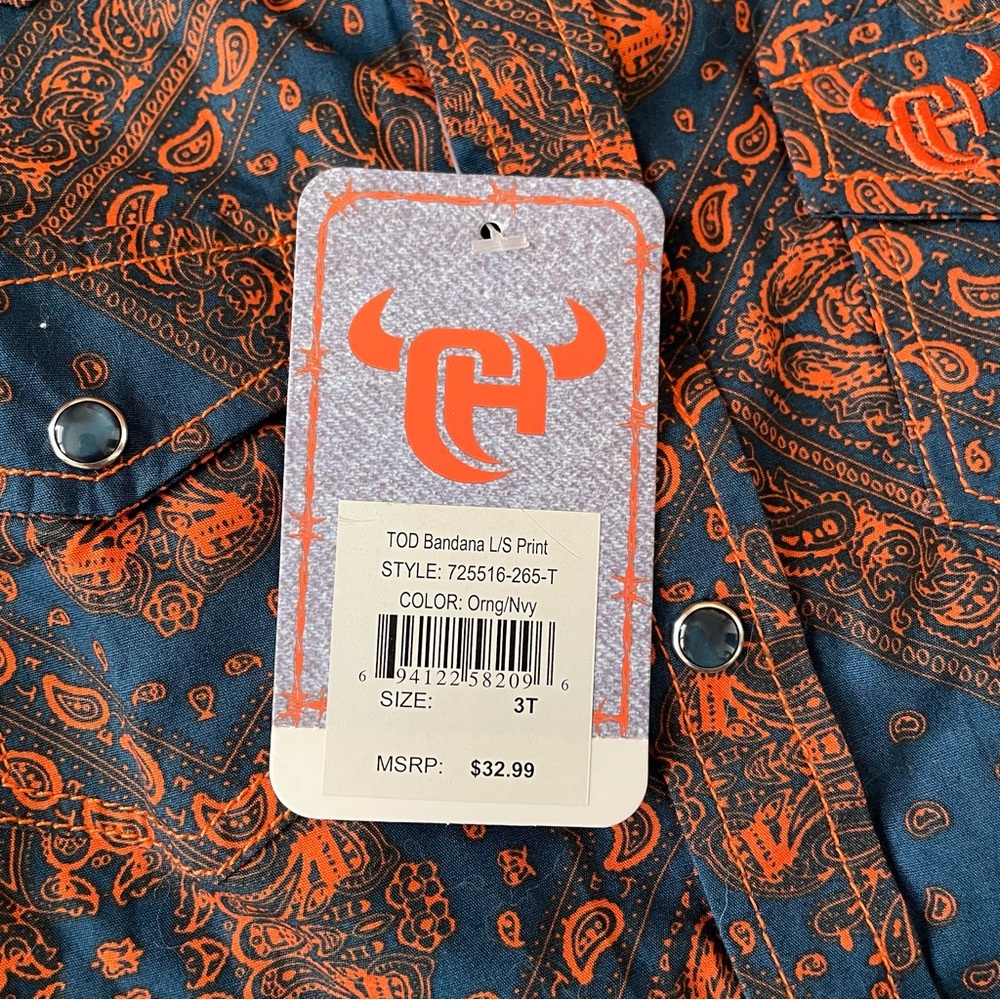Cowboy Hardware NWT Western Shirt 3T Boys Tod Bandana Paisley Print Pearl Snap - Picture 2 of 10